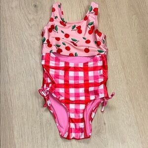 Breaking Waves Pink Cherry & Gingham One Piece Girl’s 4/5 Swimsuit